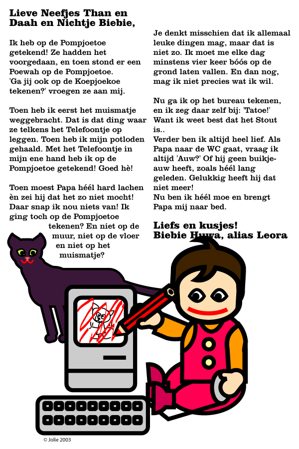 Leora tekent op de computer