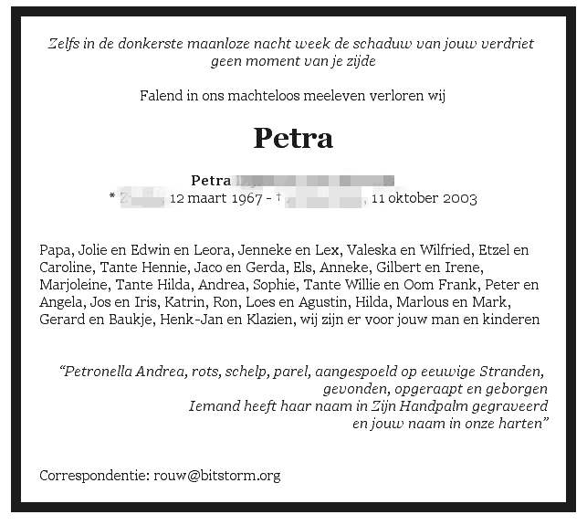 rouwadvertentie Parool voor Petra